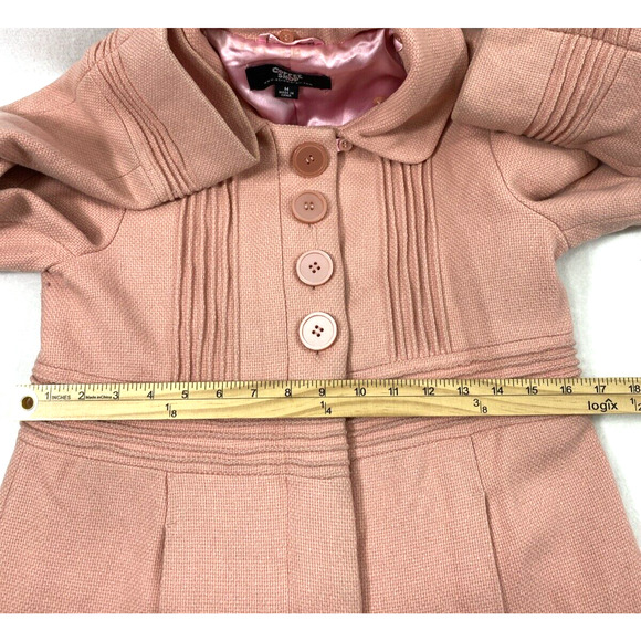 Vintage Coffee Shop Coat Womens Medium Pink Wool Blend Removable Faux Fur Collar - Picture 11 of 16